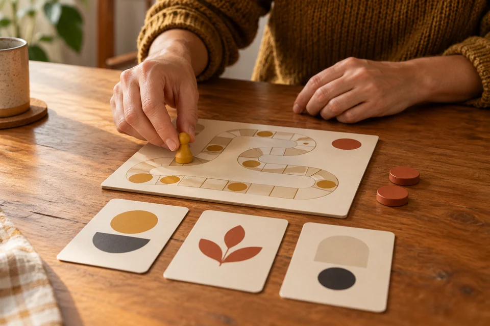 A player demonstrates one simple move with a wooden pawn